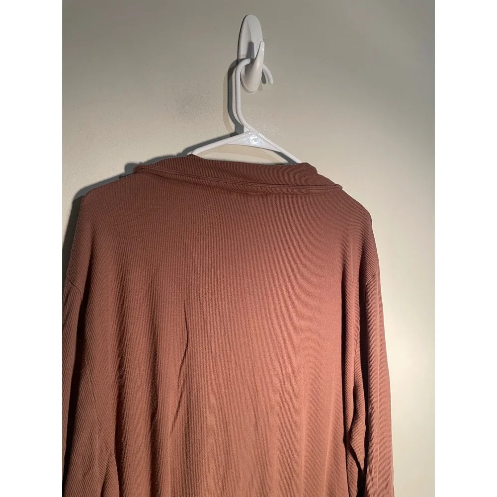 SKIMS Soft Lounge Ribbed Long Sleeve‎ Button Down Pajama Top in Copper Size XL